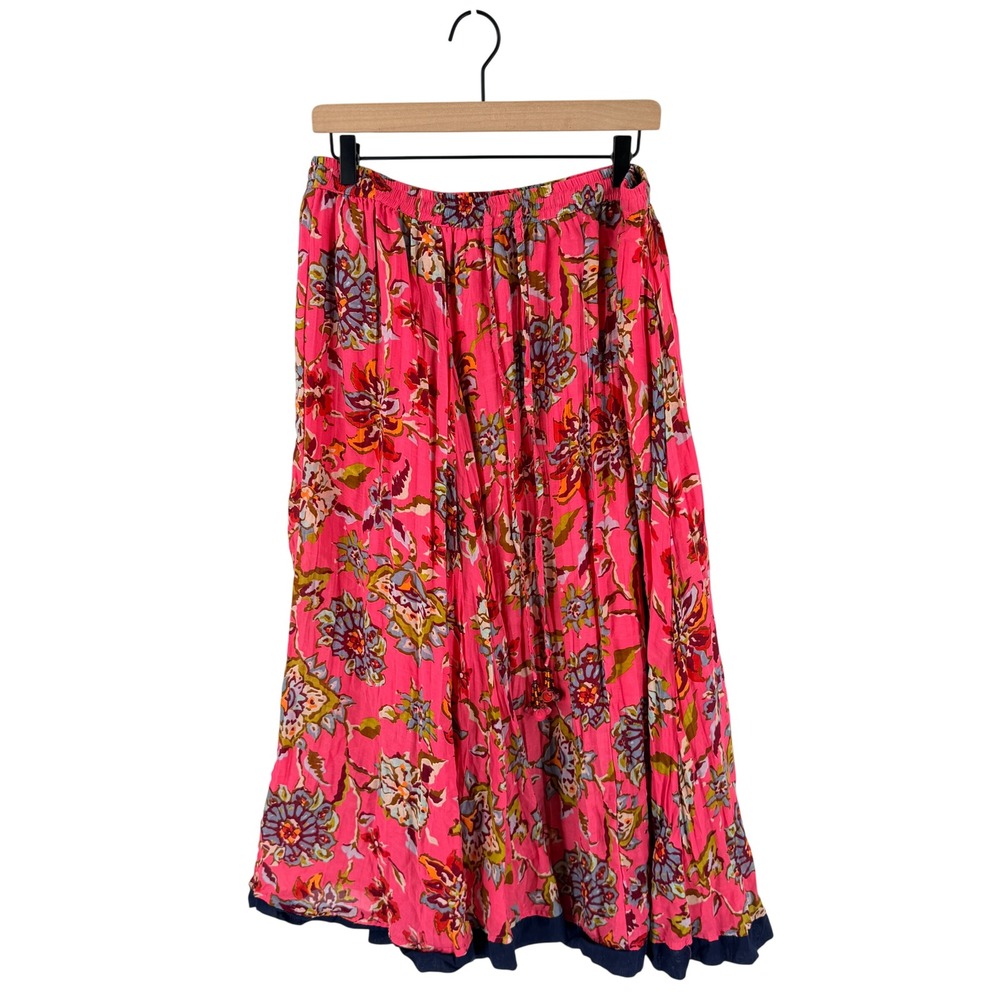 Ellen Weaver Maxi Skirt Pink M Boho Floral Paisley Peasant Flowy Long Skirt
